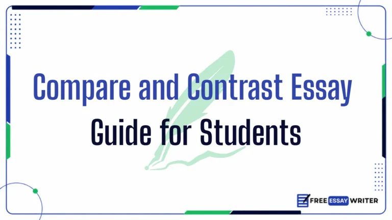 Educational slide for students titled "Compare and Contrast Essay Guide for Students," created by the brand "FREE ESSAY WRITER"