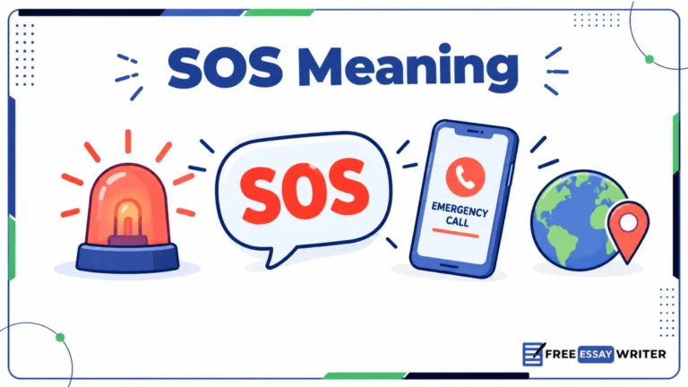 An educational graphic explaining the sos meaning with icons for emergency alarms, alert speech bubbles, phones, and global mapsAn educational graphic explaining the sos-meaning with icons for emergency alarms, alert speech bubbles, phones, and global maps