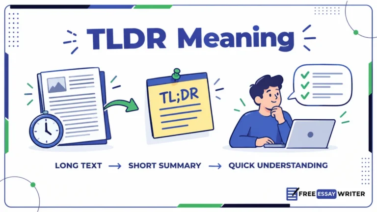 An illustrative infographic explaining the tldr meaning by converting a long text document into a short sticky note summary